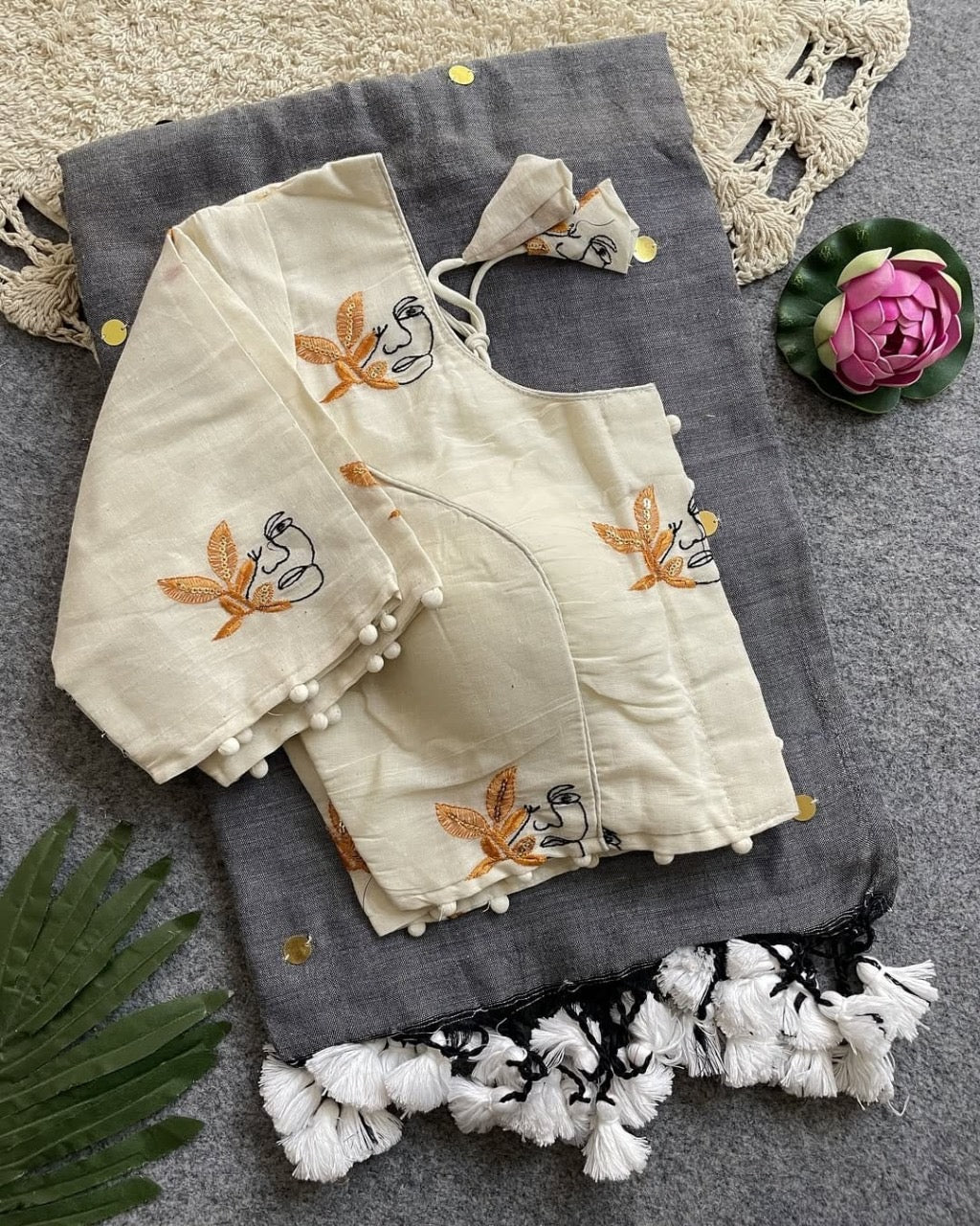 Khadi cotton sarees with stitched blouse