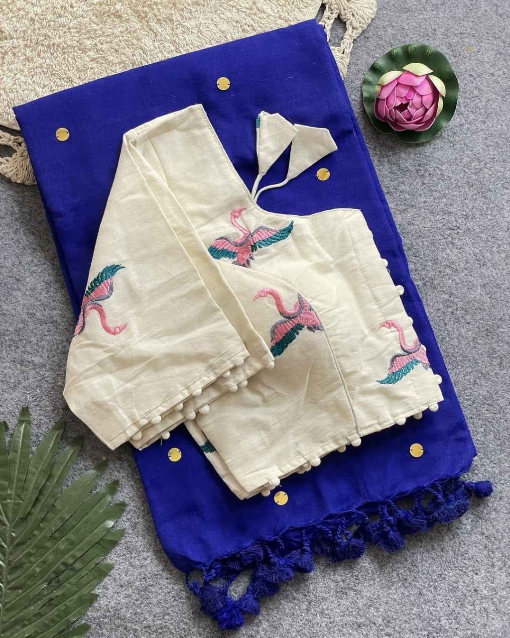 Khadi cotton sarees with stitched blouse