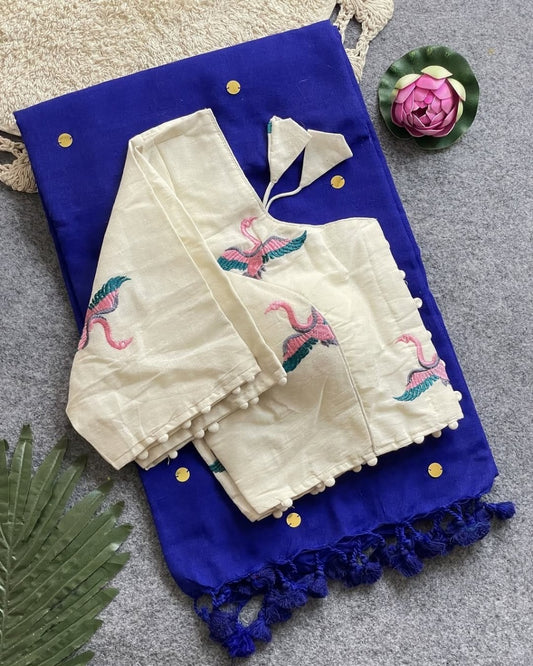 Khadi cotton sarees with stitched blouse