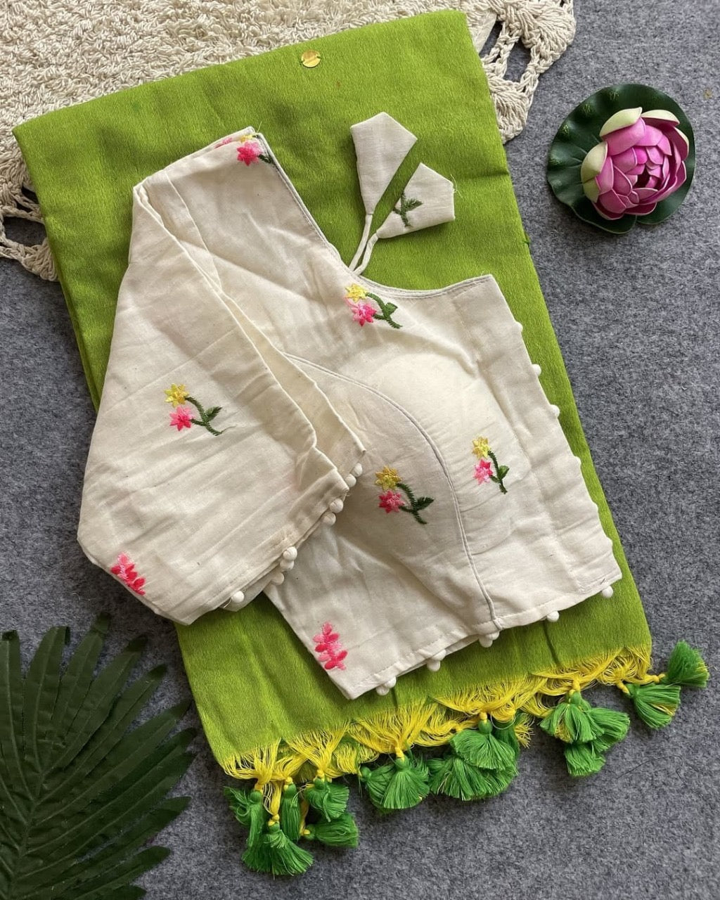 Khadi cotton sarees with stitched blouse