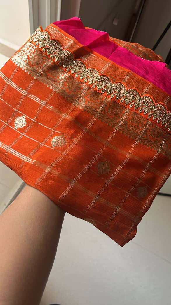 Orange Mysore Crepe Silk Saree