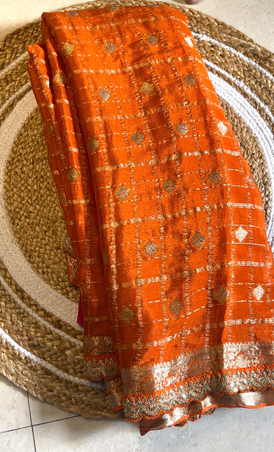 Orange Mysore Crepe Silk Saree