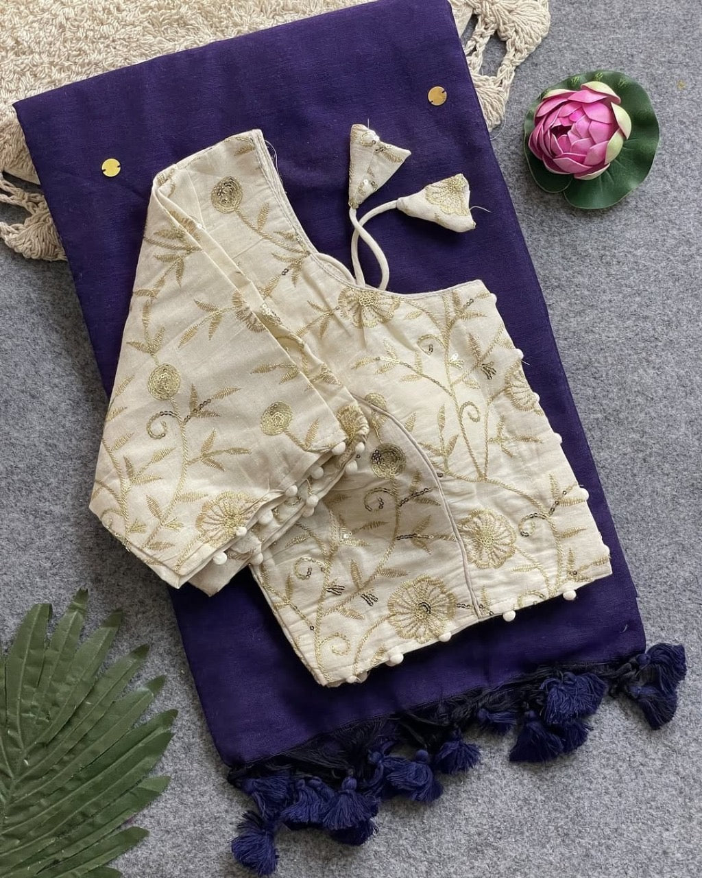 Khadi cotton sarees with stitched blouse