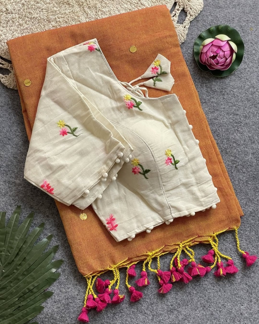 Khadi cotton sarees with stitched blouse